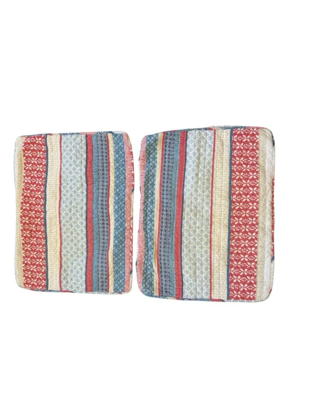 Max Studio Home Full/Double Quilt Red White Blue Striped Patchwork Pillow Shams
